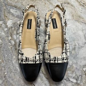 Women’s Black and White Tweed Slingback Shoes Women’s 7